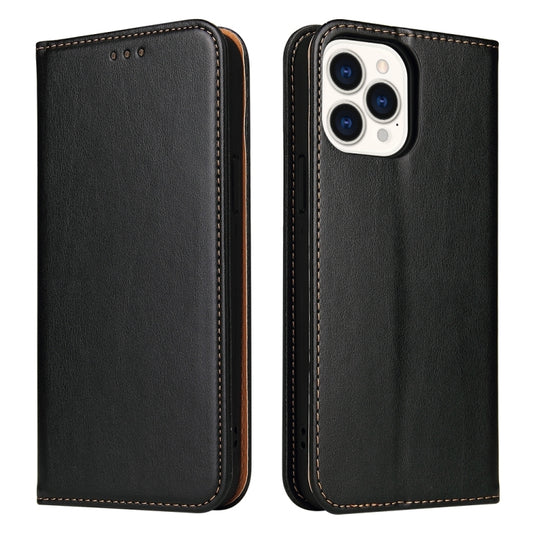 For iPhone 15 Pro Max Fierre Shann PU Genuine Leather Texture Phone Case(Black) by FIERRE SHANN