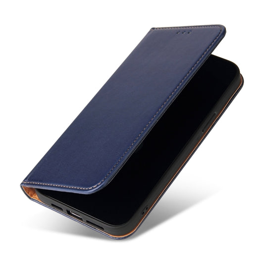 For iPhone 15 Pro Fierre Shann PU Genuine Leather Texture Phone Case(Blue) - iPhone 15 Pro Cases by FIERRE SHANN | Online Shopping UK | buy2fix