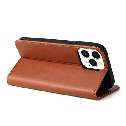For iPhone 15 Pro Fierre Shann PU Genuine Leather Texture Phone Case(Brown) - iPhone 15 Pro Cases by FIERRE SHANN | Online Shopping UK | buy2fix