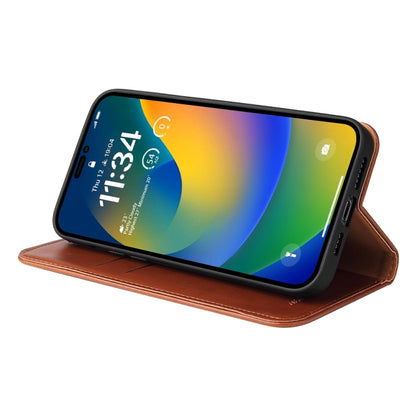 For iPhone 15 Pro Fierre Shann PU Genuine Leather Texture Phone Case(Brown) - iPhone 15 Pro Cases by FIERRE SHANN | Online Shopping UK | buy2fix