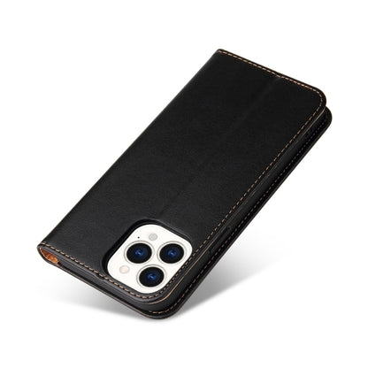 For iPhone 15 Pro Fierre Shann PU Genuine Leather Texture Phone Case(Black) - iPhone 15 Pro Cases by FIERRE SHANN | Online Shopping UK | buy2fix