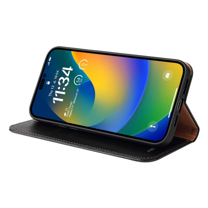 For iPhone 15 Pro Fierre Shann PU Genuine Leather Texture Phone Case(Black) - iPhone 15 Pro Cases by FIERRE SHANN | Online Shopping UK | buy2fix