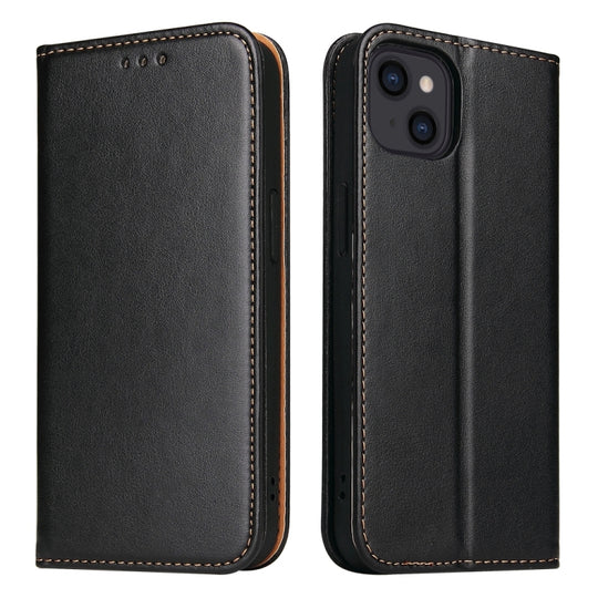 For iPhone 15 Fierre Shann PU Genuine Leather Texture Phone Case(Black)