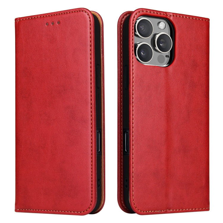 For iPhone 16 Pro Fierre Shann PU Genuine Leather Texture Phone Case(Red) by FIERRE SHANN
