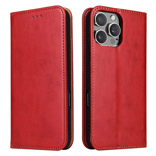 For iPhone 16 Pro Fierre Shann PU Genuine Leather Texture Phone Case(Red) by FIERRE SHANN
