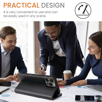 For iPhone 16 Pro Max Fierre Shann PU Genuine Leather Texture Phone Case(Black) by FIERRE SHANN