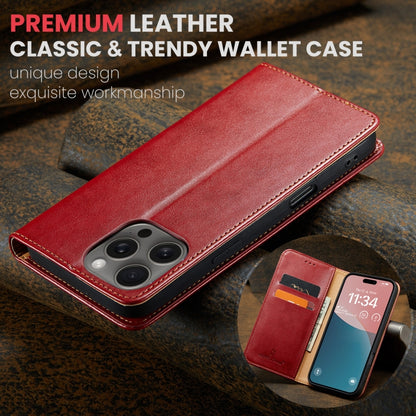 For iPhone 16 Pro Max Fierre Shann PU Genuine Leather Texture Phone Case(Red) by FIERRE SHANN