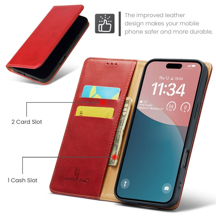For iPhone 16 Pro Max Fierre Shann PU Genuine Leather Texture Phone Case(Red) by FIERRE SHANN