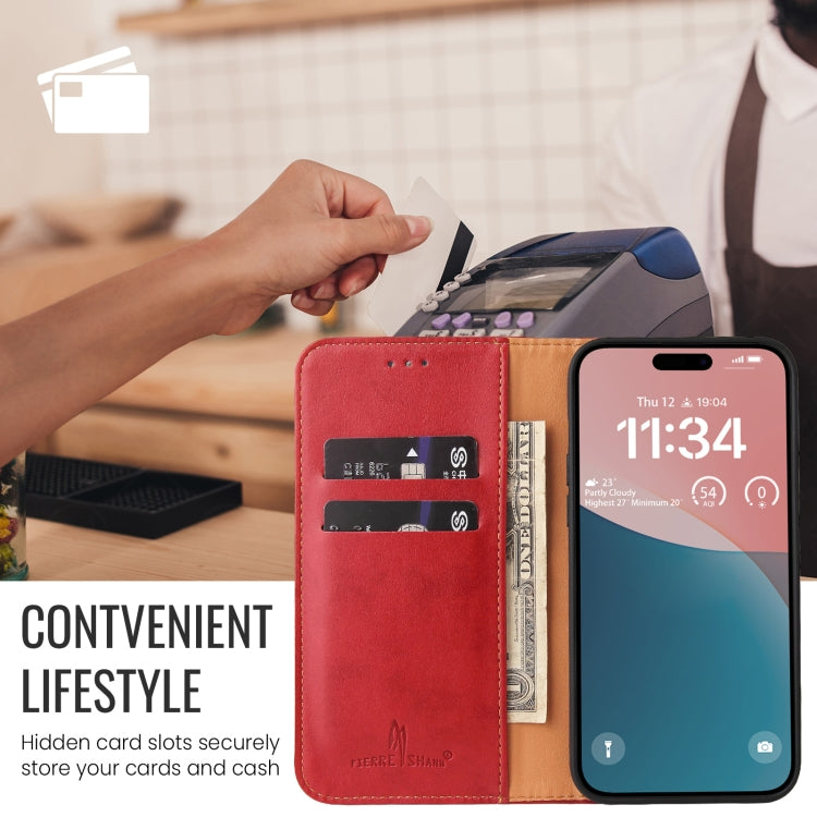 For iPhone 16 Pro Max Fierre Shann PU Genuine Leather Texture Phone Case(Red) by FIERRE SHANN