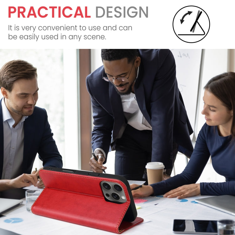 For iPhone 16 Pro Max Fierre Shann PU Genuine Leather Texture Phone Case(Red) by FIERRE SHANN