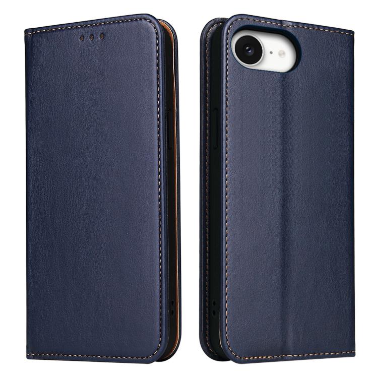 For iPhone 16e Fierre Shann PU Genuine Leather Texture Phone Case(Blue) - iPhone 16e Cases by FIERRE SHANN | Online Shopping UK | buy2fix
