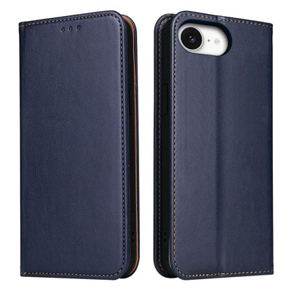 For iPhone 16e Fierre Shann PU Genuine Leather Texture Phone Case(Blue) - iPhone 16e Cases by FIERRE SHANN | Online Shopping UK | buy2fix
