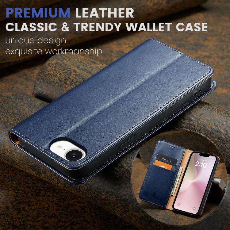 For iPhone 16e Fierre Shann PU Genuine Leather Texture Phone Case(Blue) - iPhone 16e Cases by FIERRE SHANN | Online Shopping UK | buy2fix