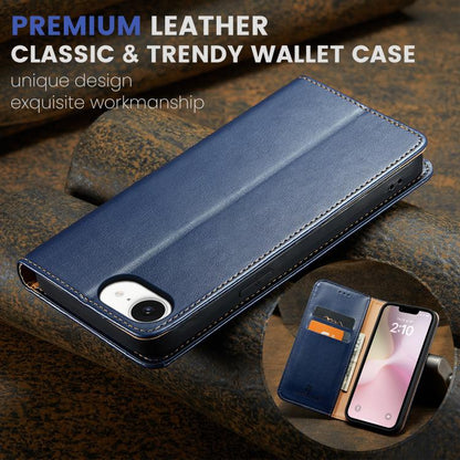 For iPhone 16e Fierre Shann PU Genuine Leather Texture Phone Case(Blue) - iPhone 16e Cases by FIERRE SHANN | Online Shopping UK | buy2fix