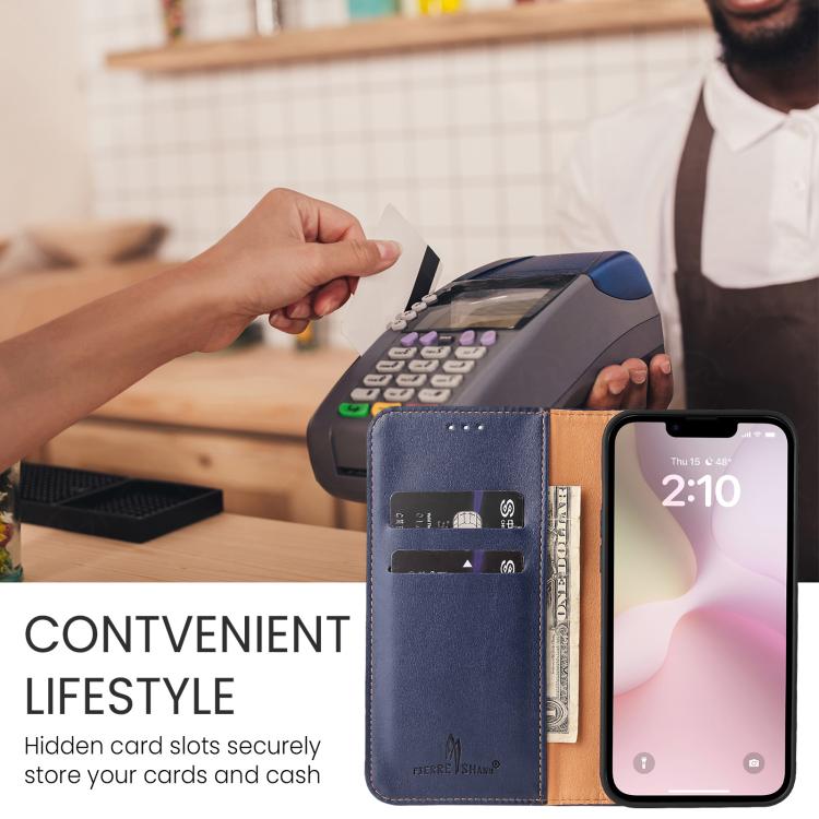 For iPhone 16e Fierre Shann PU Genuine Leather Texture Phone Case(Blue) - iPhone 16e Cases by FIERRE SHANN | Online Shopping UK | buy2fix