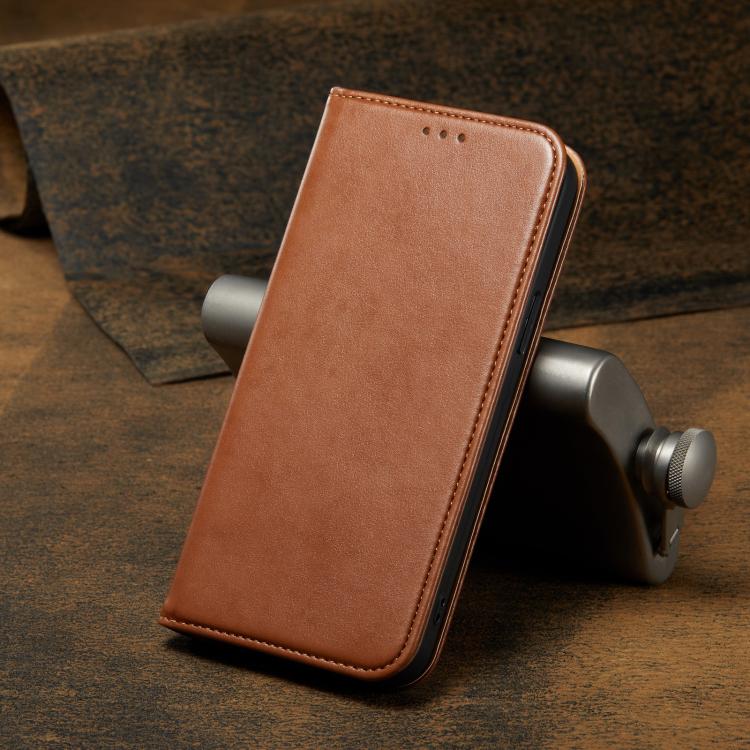 For iPhone 16e Fierre Shann PU Genuine Leather Texture Phone Case(Brown) - iPhone 16e Cases by FIERRE SHANN | Online Shopping UK | buy2fix