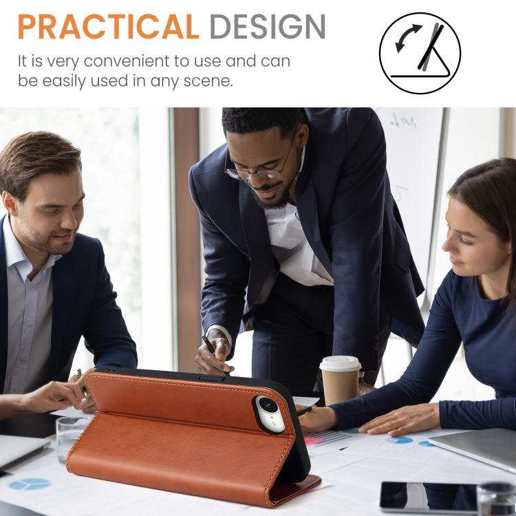 For iPhone 16e Fierre Shann PU Genuine Leather Texture Phone Case(Brown) - iPhone 16e Cases by FIERRE SHANN | Online Shopping UK | buy2fix