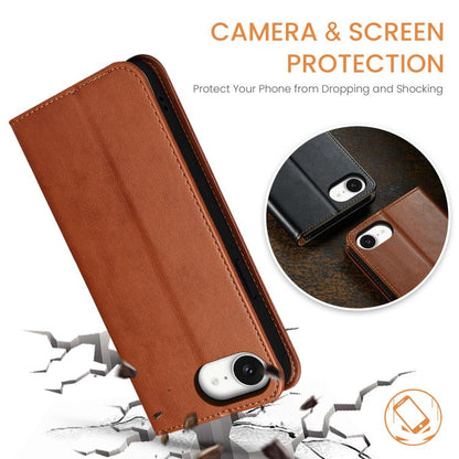 For iPhone 16e Fierre Shann PU Genuine Leather Texture Phone Case(Brown) - iPhone 16e Cases by FIERRE SHANN | Online Shopping UK | buy2fix