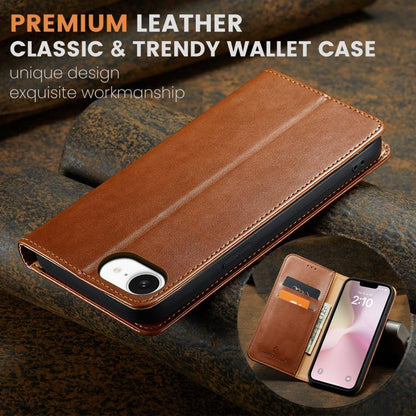 For iPhone 16e Fierre Shann PU Genuine Leather Texture Phone Case(Brown) - iPhone 16e Cases by FIERRE SHANN | Online Shopping UK | buy2fix