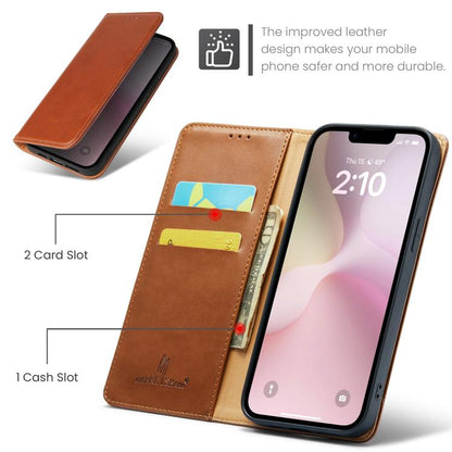 For iPhone 16e Fierre Shann PU Genuine Leather Texture Phone Case(Brown) - iPhone 16e Cases by FIERRE SHANN | Online Shopping UK | buy2fix
