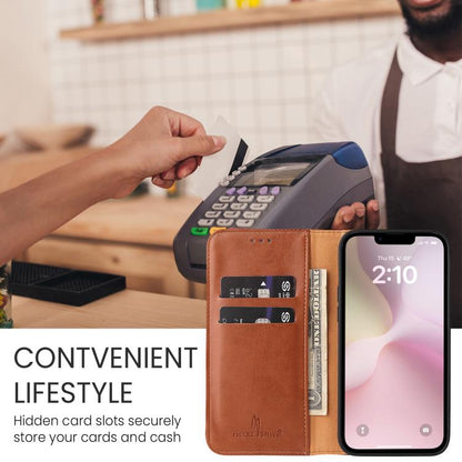 For iPhone 16e Fierre Shann PU Genuine Leather Texture Phone Case(Brown) - iPhone 16e Cases by FIERRE SHANN | Online Shopping UK | buy2fix