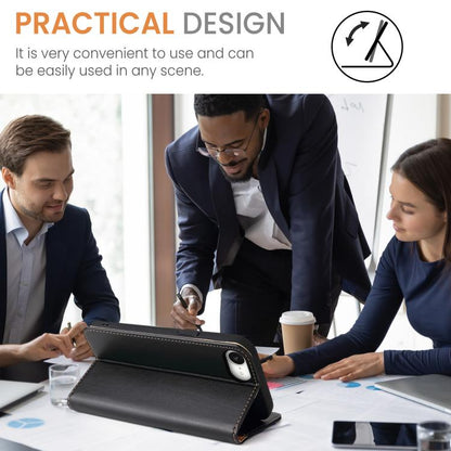 For iPhone 16e Fierre Shann PU Genuine Leather Texture Phone Case(Black) - iPhone 16e Cases by FIERRE SHANN | Online Shopping UK | buy2fix