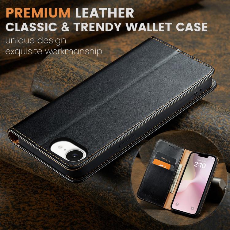 For iPhone 16e Fierre Shann PU Genuine Leather Texture Phone Case(Black) - iPhone 16e Cases by FIERRE SHANN | Online Shopping UK | buy2fix