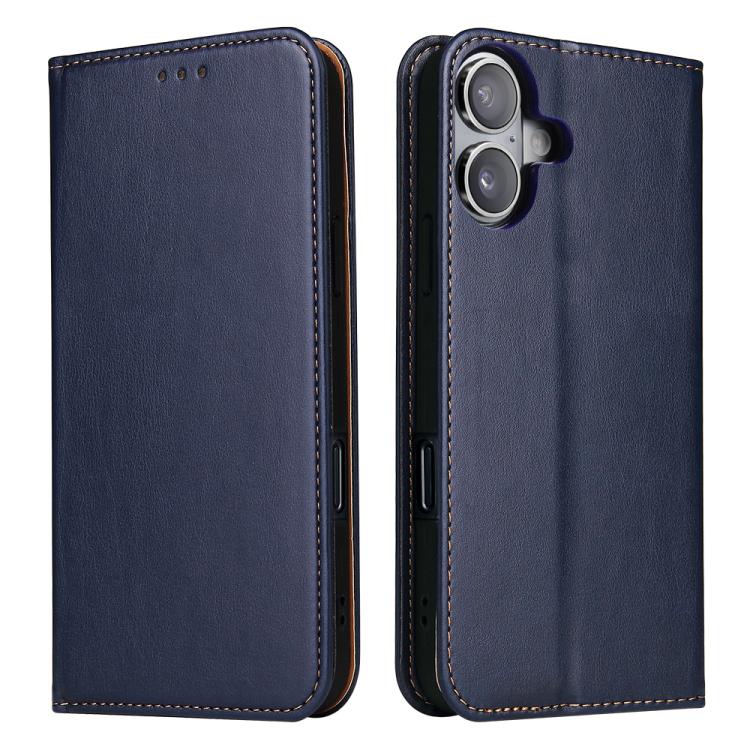 For iPhone 17 Fierre Shann PU Genuine Leather Texture Phone Case(Blue) - iPhone 17 Cases by FIERRE SHANN | Online Shopping UK | buy2fix