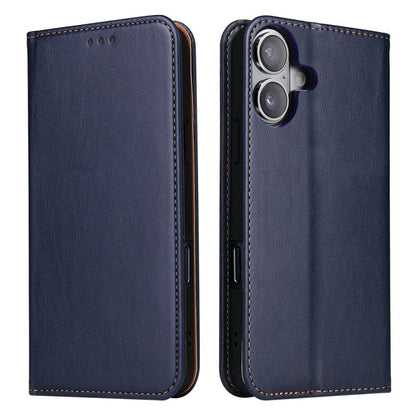 For iPhone 17 Fierre Shann PU Genuine Leather Texture Phone Case(Blue) - iPhone 17 Cases by FIERRE SHANN | Online Shopping UK | buy2fix