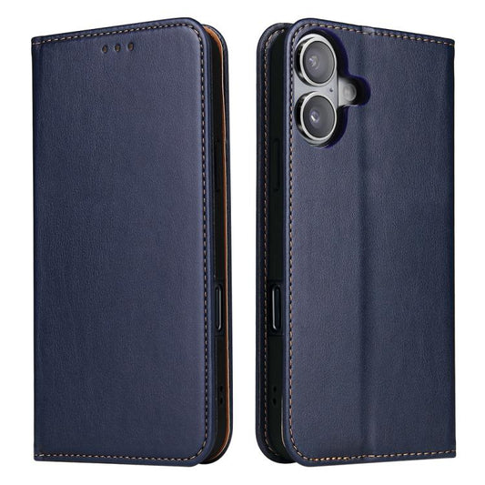 For iPhone 17 Fierre Shann PU Genuine Leather Texture Phone Case(Blue) - iPhone 17 Cases by FIERRE SHANN | Online Shopping UK | buy2fix