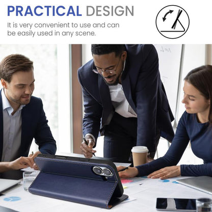 For iPhone 17 Fierre Shann PU Genuine Leather Texture Phone Case(Blue) - iPhone 17 Cases by FIERRE SHANN | Online Shopping UK | buy2fix