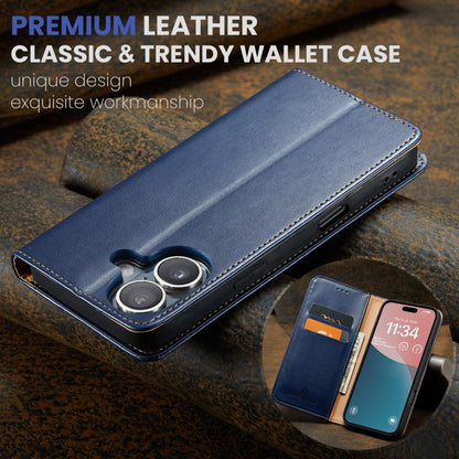 For iPhone 17 Fierre Shann PU Genuine Leather Texture Phone Case(Blue) - iPhone 17 Cases by FIERRE SHANN | Online Shopping UK | buy2fix
