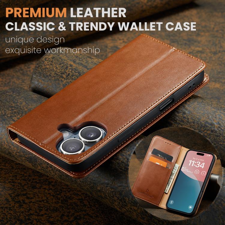 For iPhone 17 Fierre Shann PU Genuine Leather Texture Phone Case(Brown) - iPhone 17 Cases by FIERRE SHANN | Online Shopping UK | buy2fix