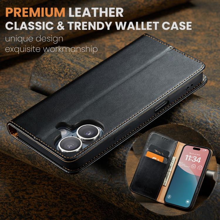 For iPhone 17 Fierre Shann PU Genuine Leather Texture Phone Case(Black) - iPhone 17 Cases by FIERRE SHANN | Online Shopping UK | buy2fix