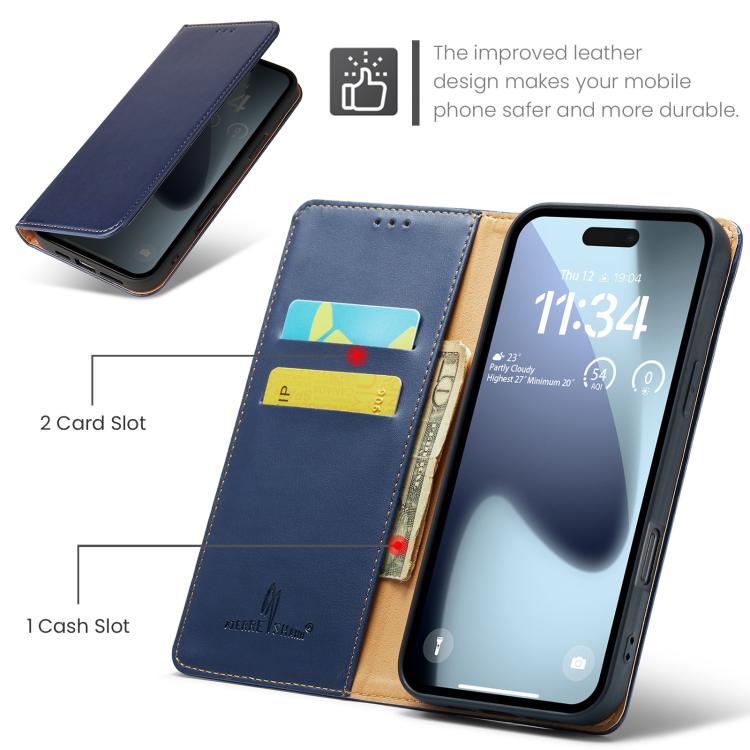 For iPhone 17 Air Fierre Shann PU Genuine Leather Texture Phone Case(Blue) - iPhone 17 Air Cases by FIERRE SHANN | Online Shopping UK | buy2fix