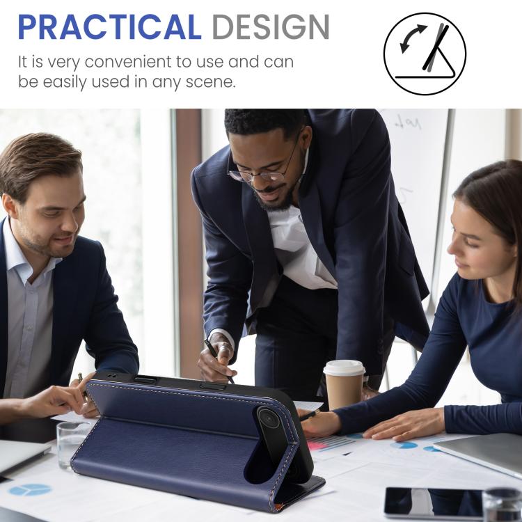 For iPhone 17 Air Fierre Shann PU Genuine Leather Texture Phone Case(Blue) - iPhone 17 Air Cases by FIERRE SHANN | Online Shopping UK | buy2fix