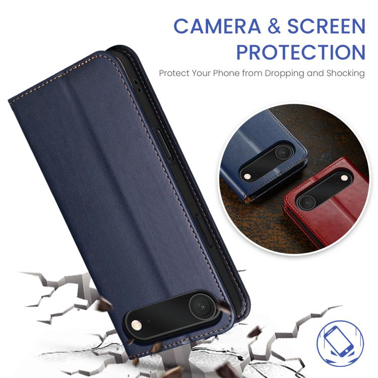 For iPhone 17 Air Fierre Shann PU Genuine Leather Texture Phone Case(Blue) - iPhone 17 Air Cases by FIERRE SHANN | Online Shopping UK | buy2fix