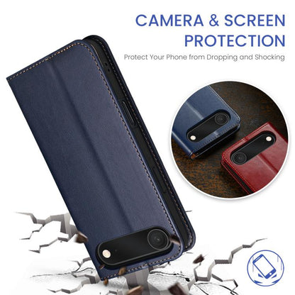 For iPhone 17 Air Fierre Shann PU Genuine Leather Texture Phone Case(Blue) - iPhone 17 Air Cases by FIERRE SHANN | Online Shopping UK | buy2fix