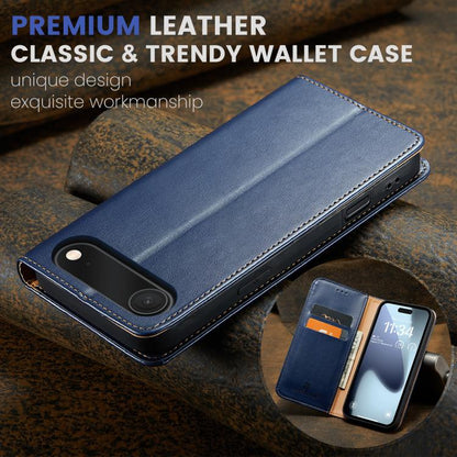 For iPhone 17 Air Fierre Shann PU Genuine Leather Texture Phone Case(Blue) - iPhone 17 Air Cases by FIERRE SHANN | Online Shopping UK | buy2fix