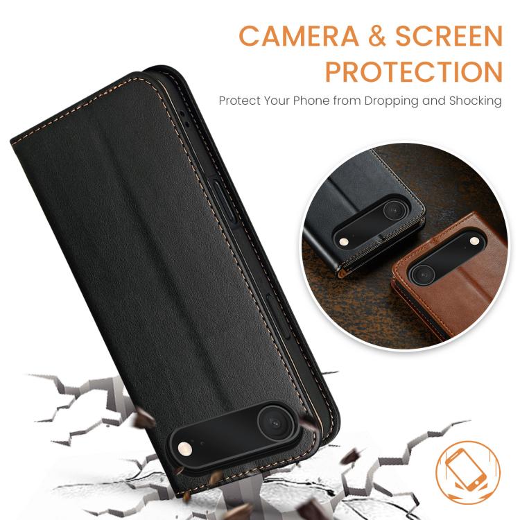 For iPhone 17 Air Fierre Shann PU Genuine Leather Texture Phone Case(Black) - iPhone 17 Air Cases by FIERRE SHANN | Online Shopping UK | buy2fix