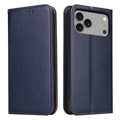 For iPhone 17 Pro Fierre Shann PU Genuine Leather Texture Phone Case(Blue) - iPhone 17 Pro Cases by FIERRE SHANN | Online Shopping UK | buy2fix