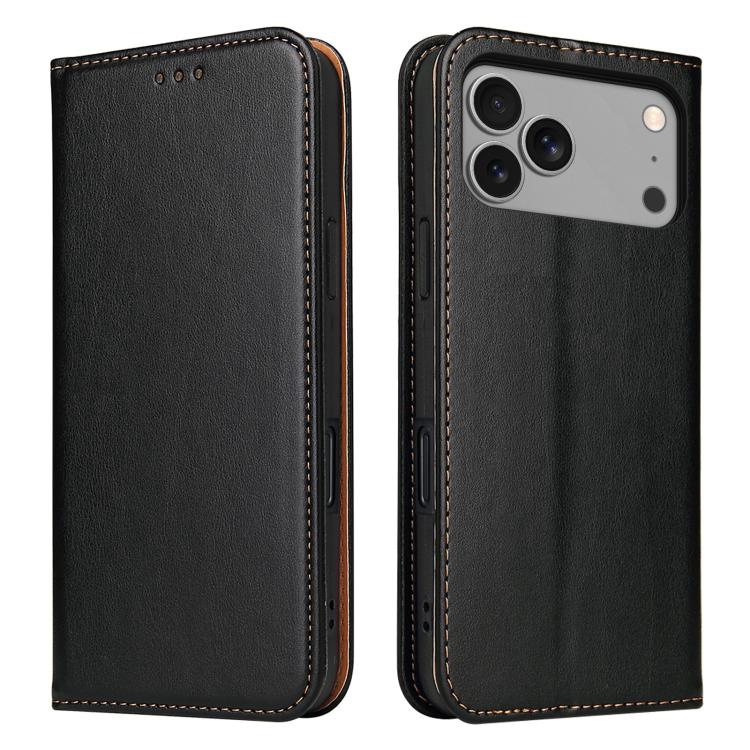 For iPhone 17 Pro Fierre Shann PU Genuine Leather Texture Phone Case(Black) - iPhone 17 Pro Cases by FIERRE SHANN | Online Shopping UK | buy2fix