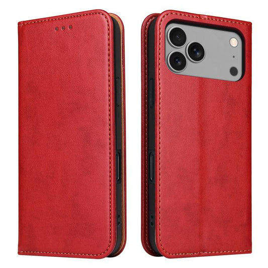For iPhone 17 Pro Fierre Shann PU Genuine Leather Texture Phone Case(Red) - iPhone 17 Pro Cases by FIERRE SHANN | Online Shopping UK | buy2fix