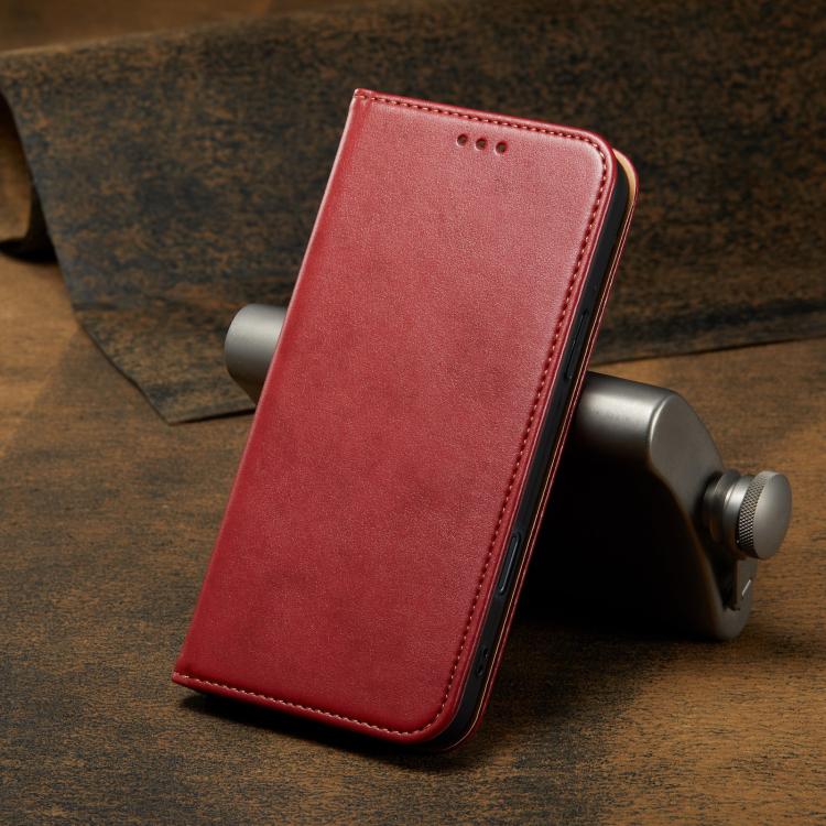 For iPhone 17 Pro Fierre Shann PU Genuine Leather Texture Phone Case(Red) - iPhone 17 Pro Cases by FIERRE SHANN | Online Shopping UK | buy2fix