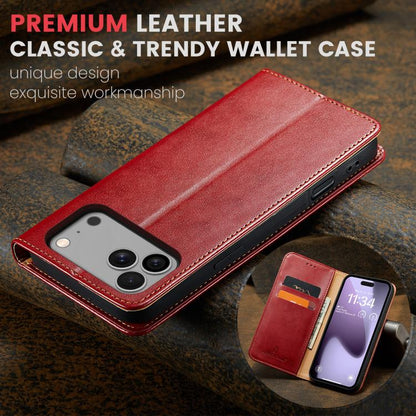 For iPhone 17 Pro Fierre Shann PU Genuine Leather Texture Phone Case(Red) - iPhone 17 Pro Cases by FIERRE SHANN | Online Shopping UK | buy2fix