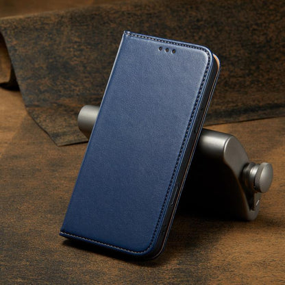 For iPhone 17 Pro Max Fierre Shann PU Genuine Leather Texture Phone Case(Blue) - iPhone 17 Pro Max Cases by FIERRE SHANN | Online Shopping UK | buy2fix