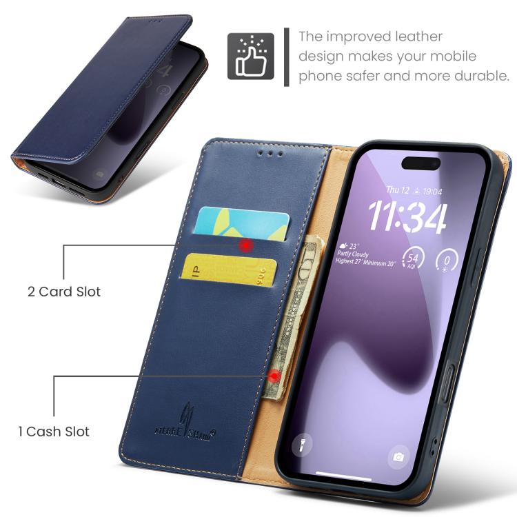 For iPhone 17 Pro Max Fierre Shann PU Genuine Leather Texture Phone Case(Blue) - iPhone 17 Pro Max Cases by FIERRE SHANN | Online Shopping UK | buy2fix