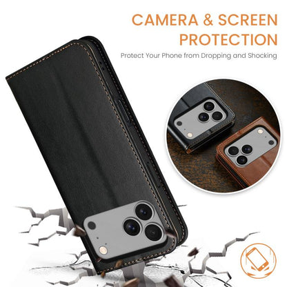 For iPhone 17 Pro Max Fierre Shann PU Genuine Leather Texture Phone Case(Black) - iPhone 17 Pro Max Cases by FIERRE SHANN | Online Shopping UK | buy2fix