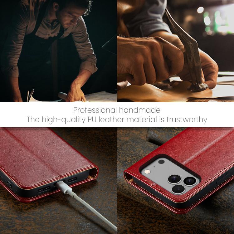 For iPhone 17 Pro Max Fierre Shann PU Genuine Leather Texture Phone Case(Red) - iPhone 17 Pro Max Cases by FIERRE SHANN | Online Shopping UK | buy2fix