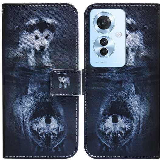 For OPPO Reno11 F Global Coloured Drawing Flip Leather Phone Case(Wolf and Dog) - OPPO Cases by buy2fix | Online Shopping UK | buy2fix